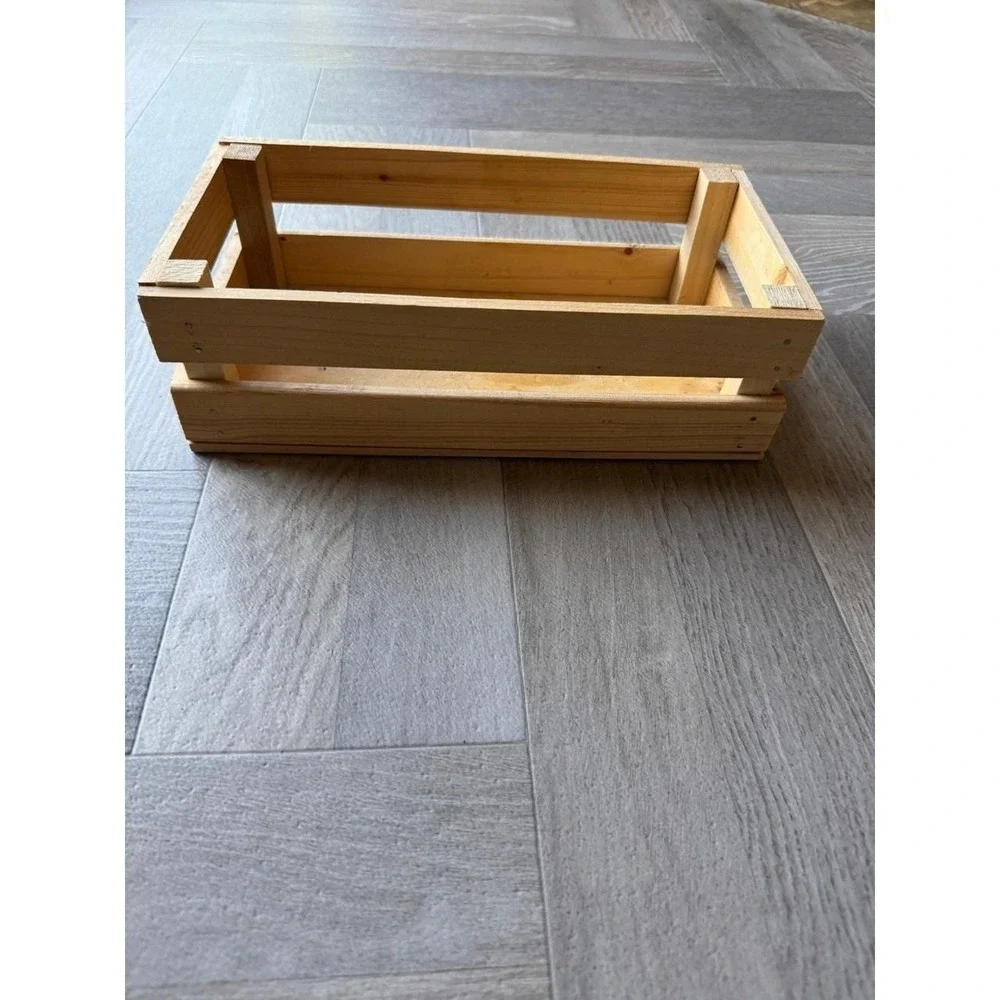 Natural Wood Slat Storage Crate Rustic Farmhouse Decorative Box 13x6.75x4